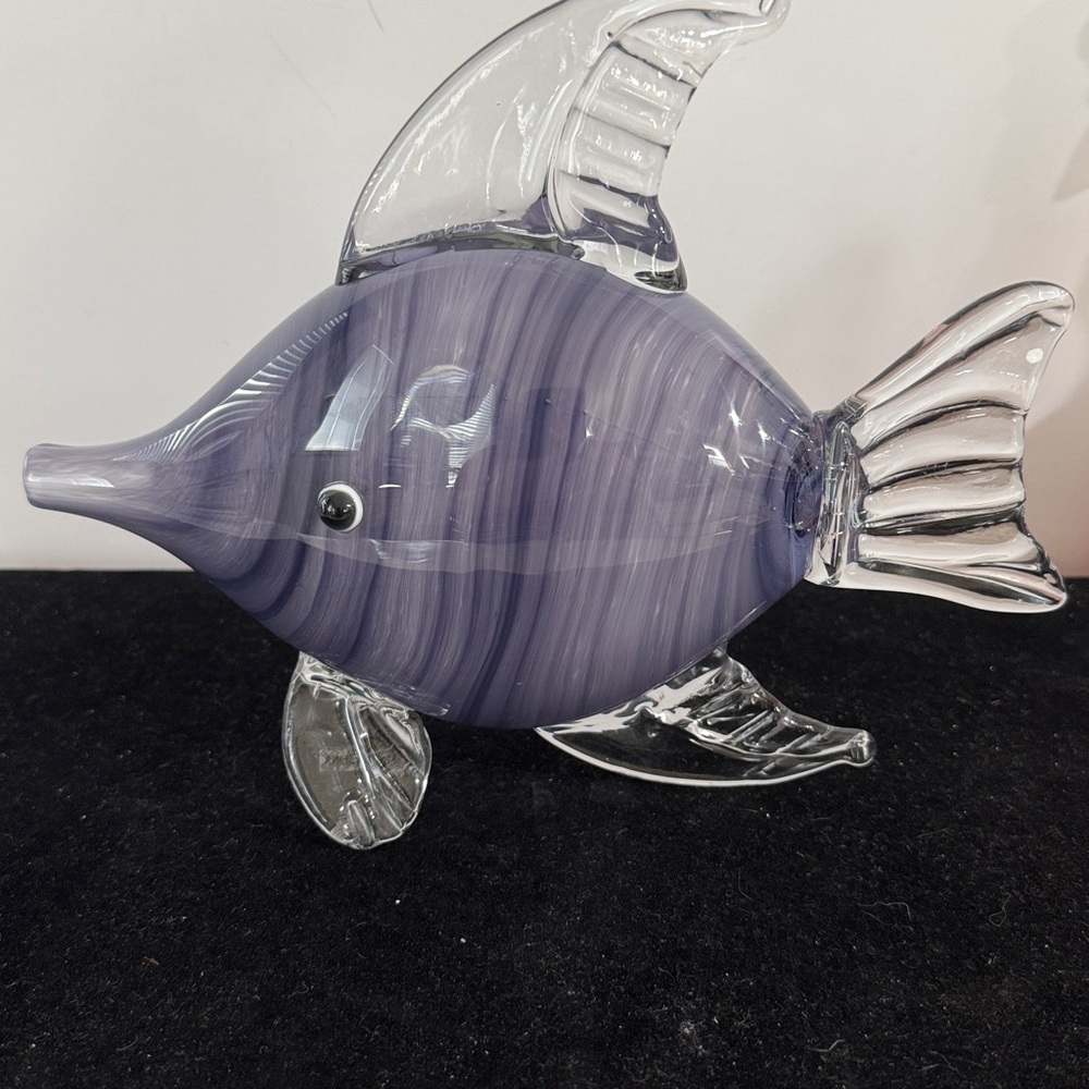 Large Art Glass Fish Murano Style Purple Stripe Fish Design Coastal Beach